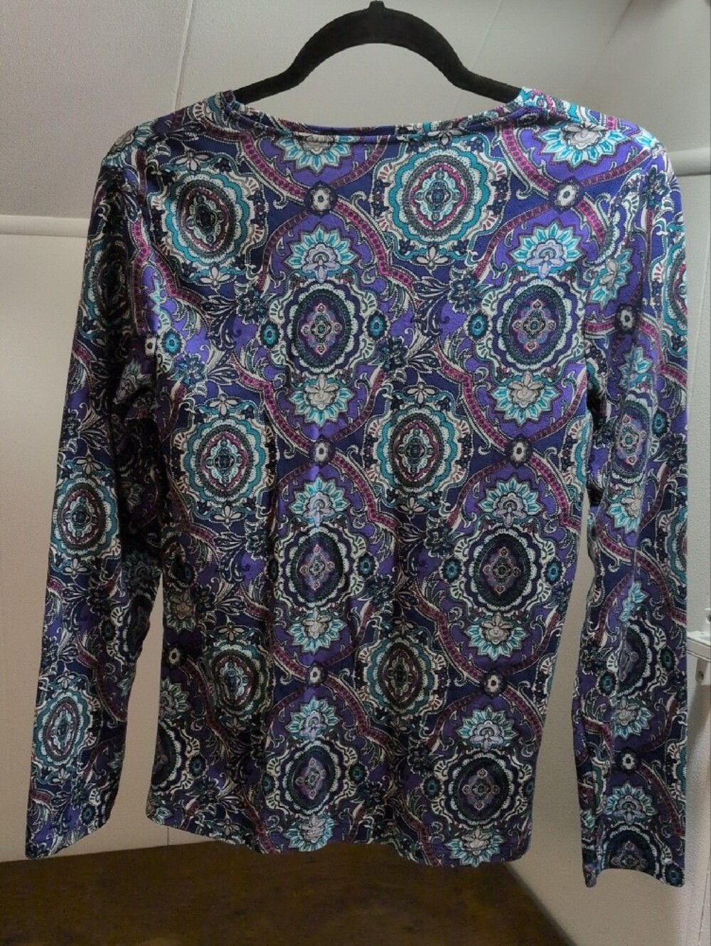 croft & barrow Purple and Teal Paisley-Print Long Sleeve Tee - Picture 3 of 8